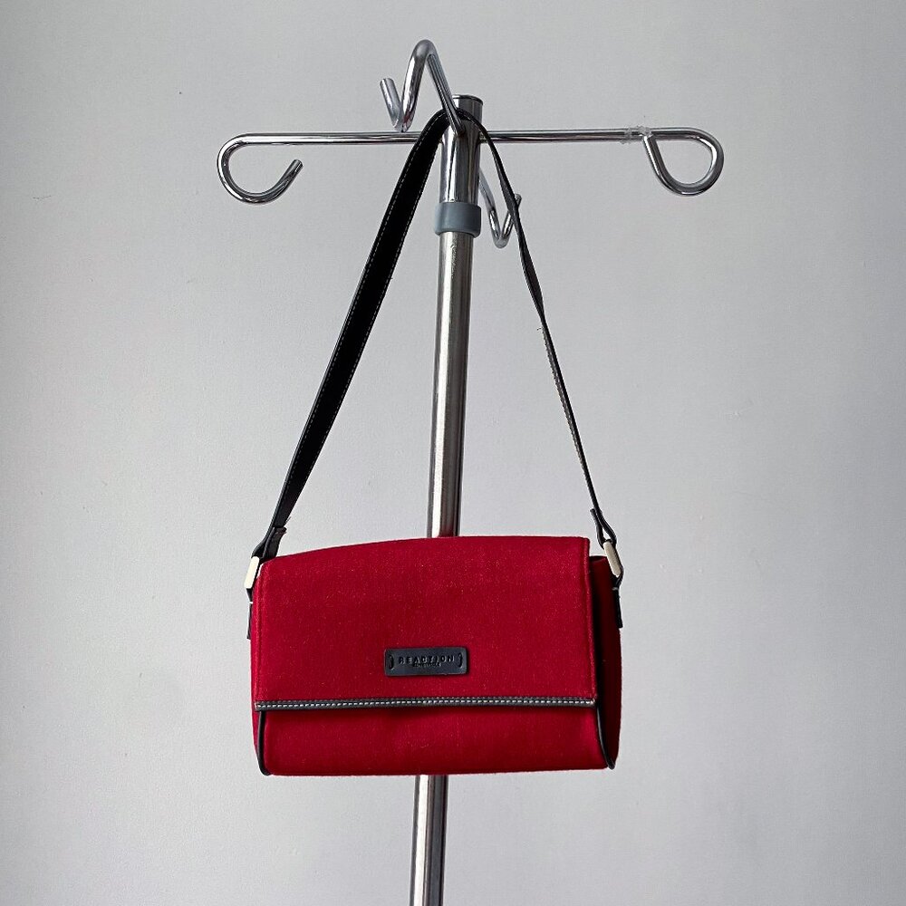 🌿 Y2K Vintage Red & Black Faux-Wool Faux-Leather Rectangle Shoulder Bag
